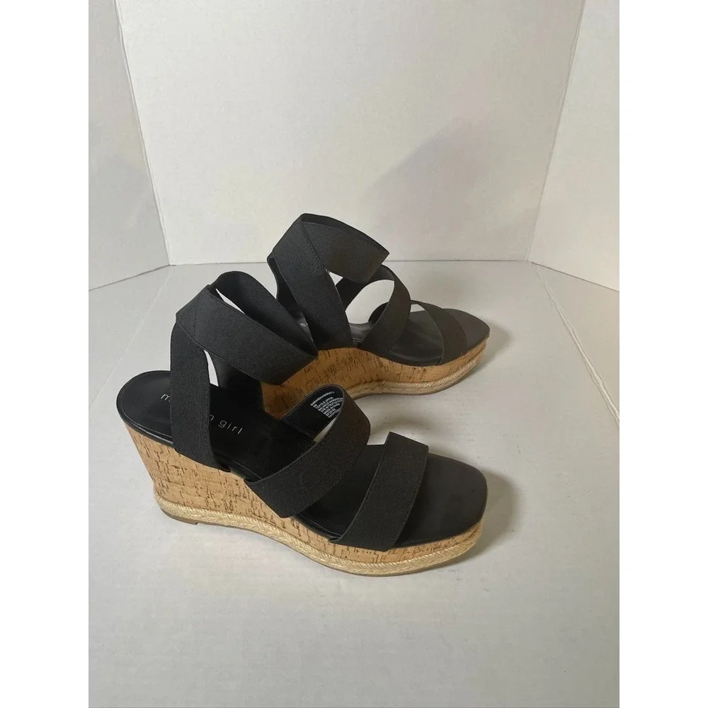 Madden Girl Maranda Womens 9M Sandal Stretch Strappy‎ Slip On Cork Wedge Heel